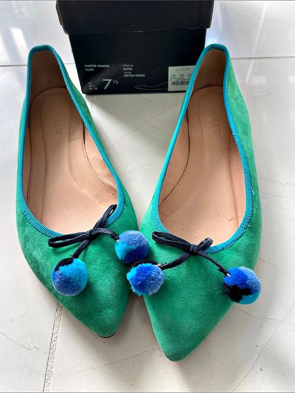 J.Crew Harper Printed Flats Pointed Toe Green & Blue US 7.5